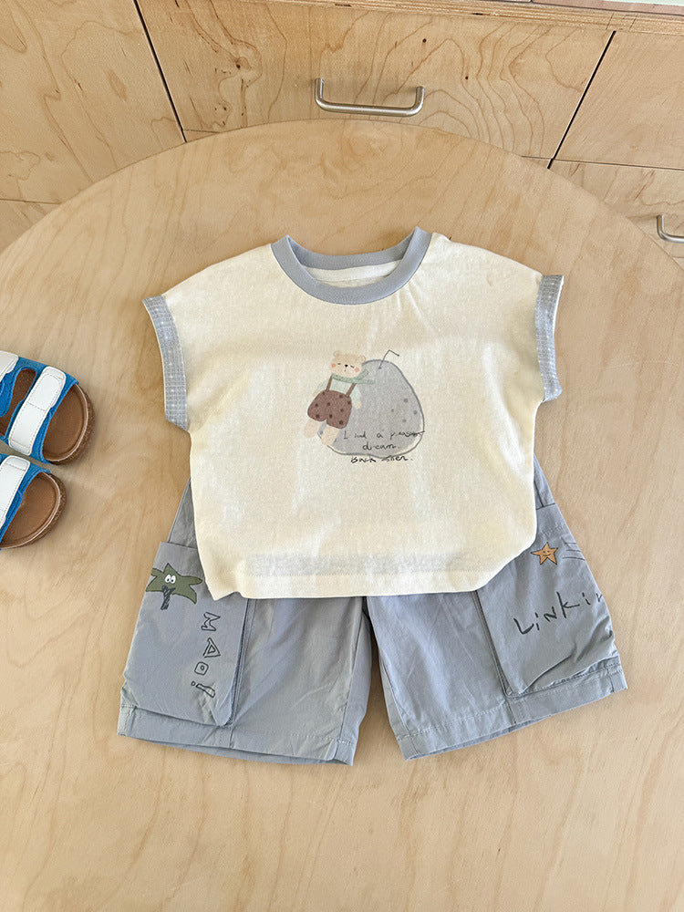 Cartoon Printed Sleeveless Summer Boy Korean Style Children's T-shirt