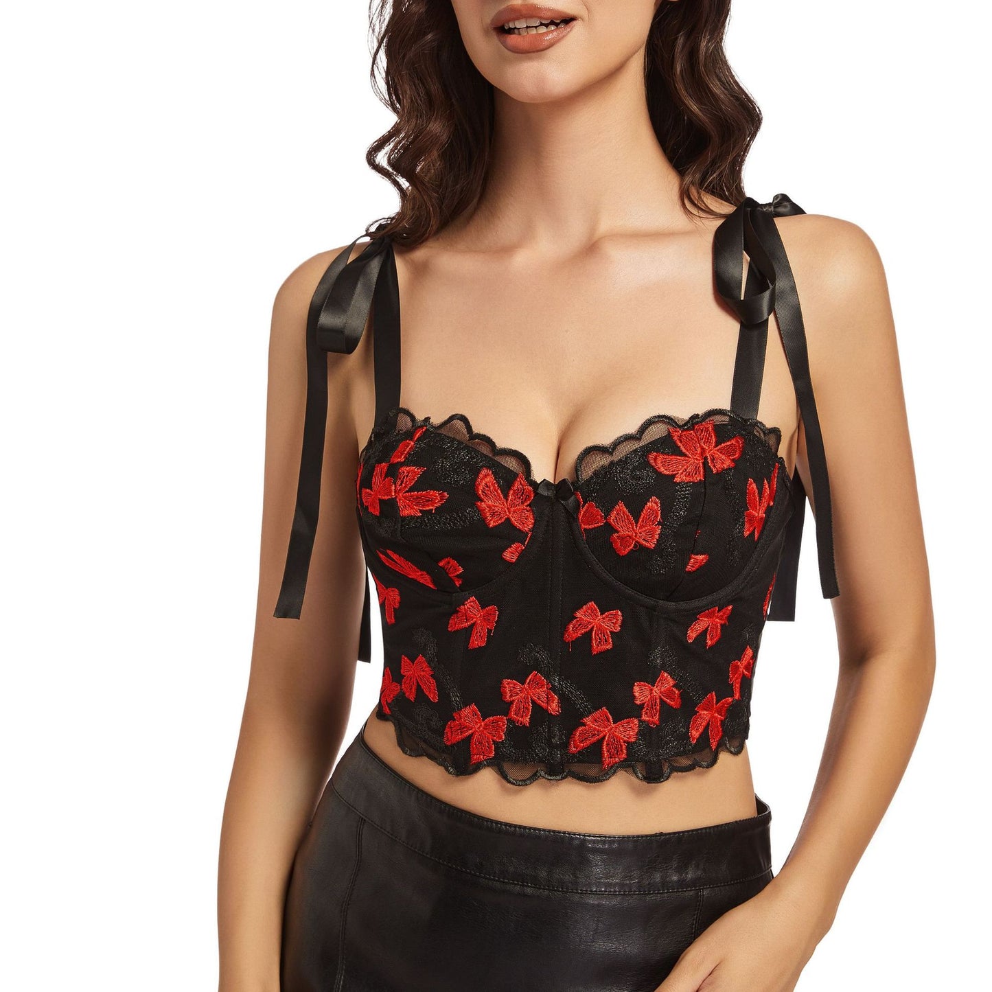 Butterfly Embroidery Strap Outer Wear Inner Small Vest/suspenders/tube Top