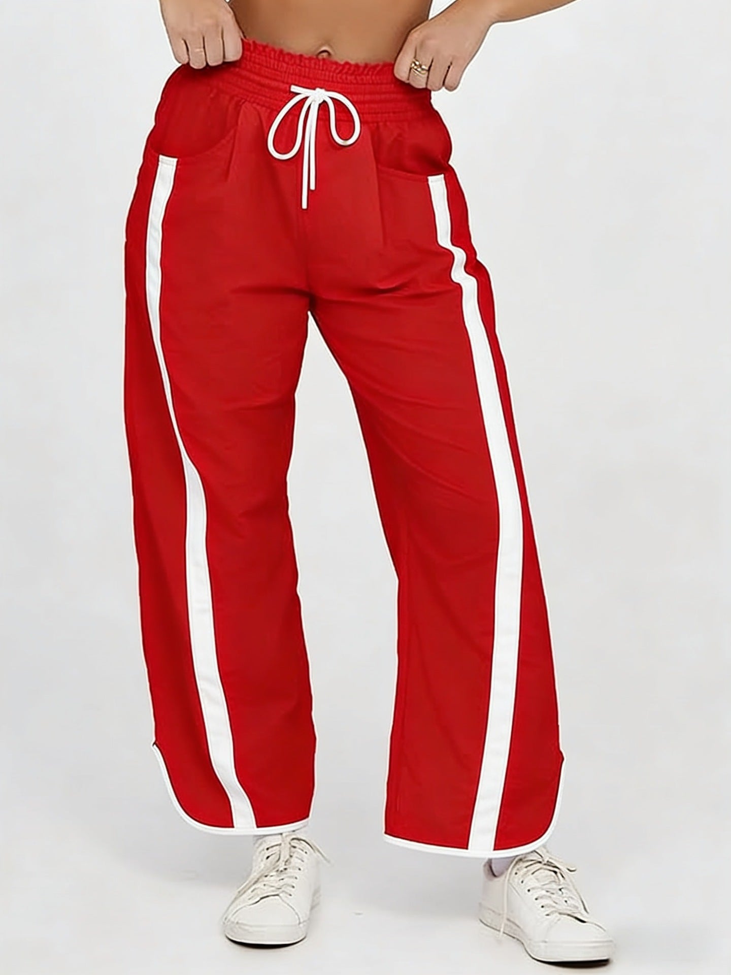 Women's Contrast Color Drawstring Bucket Loose Sports Pants