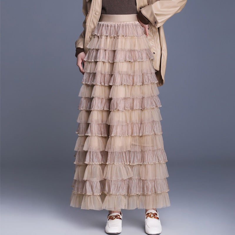Women's Design Net Yarn Cake Mid-length Slimming A- Line Skirts