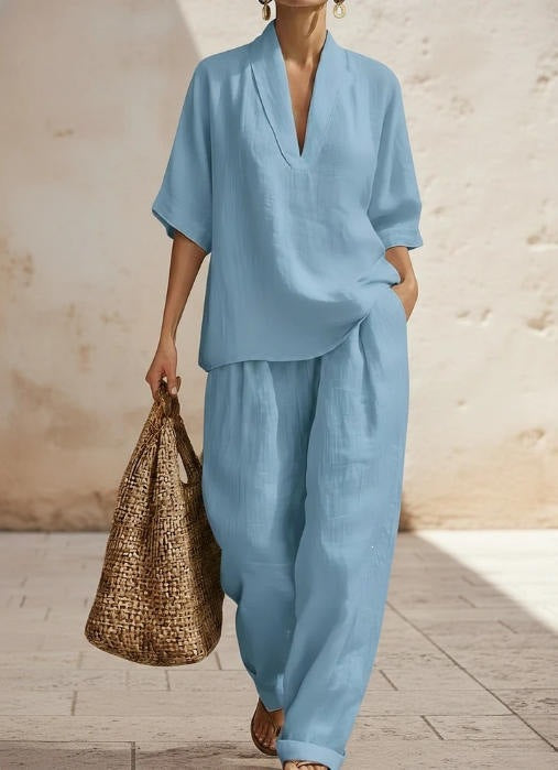 Women's Solid Color Comfortable Minimalist Linen Two-piece Fashion Casual Suit