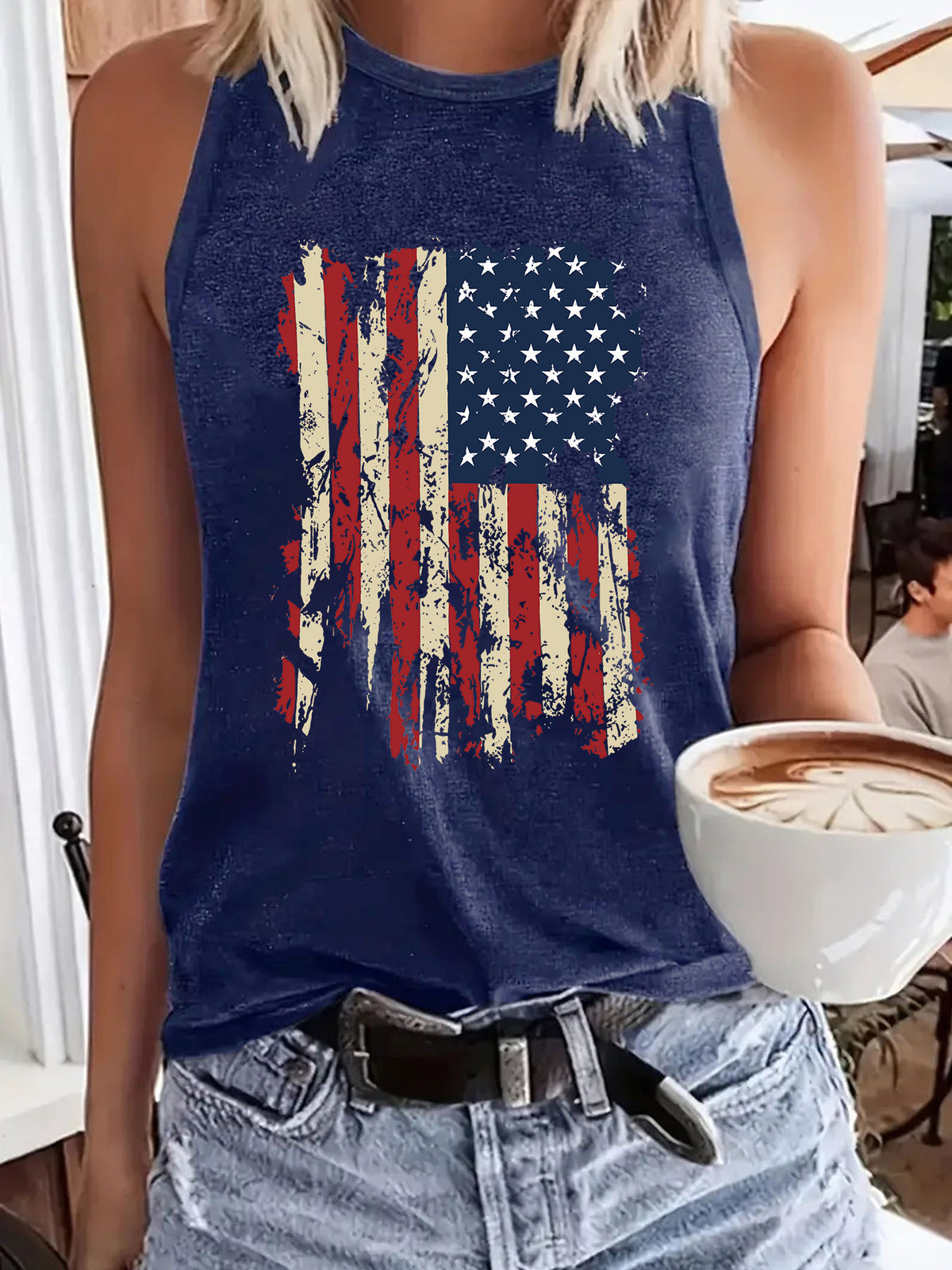 Women's Bottoming Flag Pattern Independence Day Comfortable Tops