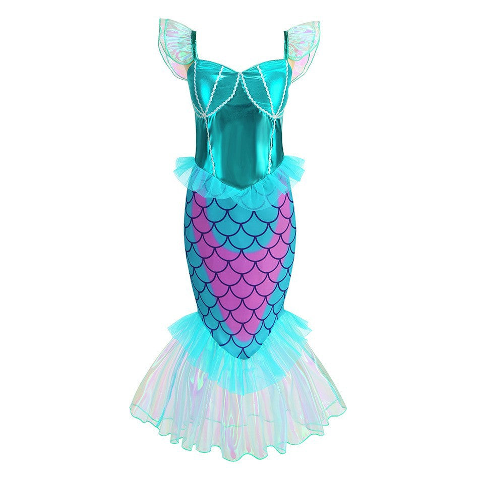 Children's Mermaid Princess Sequined Fishtail Performance With Suspenders Children's Dress