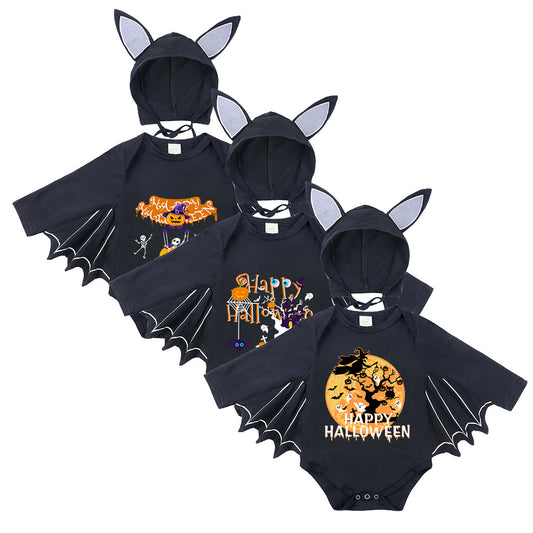 Children's Halloween Clothing Boys Long Sleeve Bat Shape Triangle Rompers Born Jumpsuit, Climbing Suit