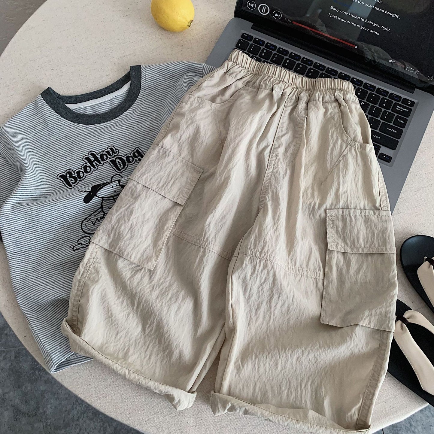 Children's Style Loose Cargo Solid Color Thin Children's Pants