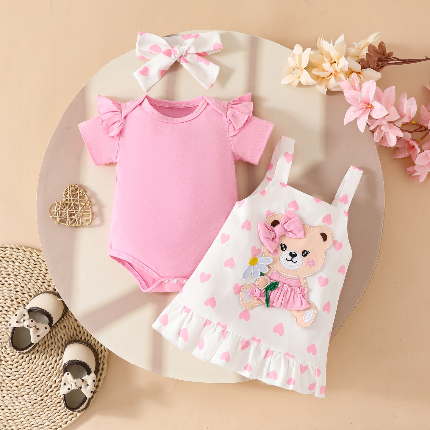 Children's Clothing Summer Short Sleeve Triangle Rompers Love Bear Zhang Zi Children's Suit