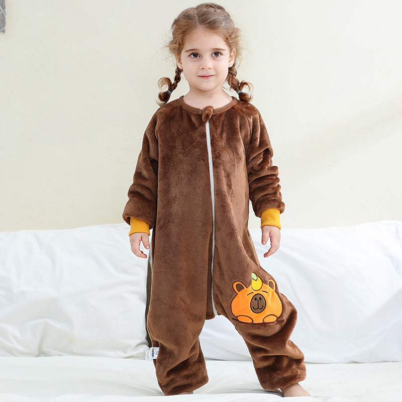 Children's One-piece Pajamas Flannel Cartoon Christmas Clothing Sleeping Jumpsuit, Climbing Suit