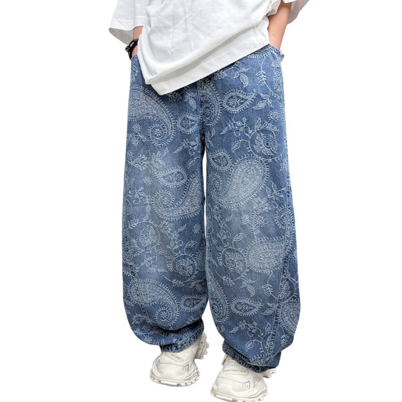Boy Summer Clothing Lightweight Jeans Medium Large Straight Children's Pants