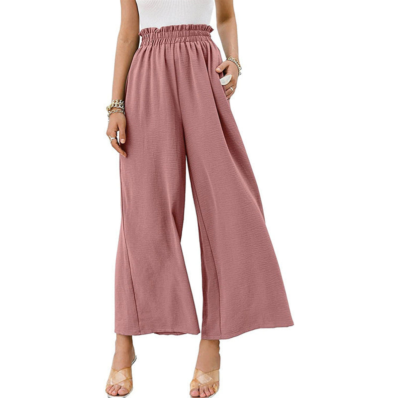 Women's Linen Solid Color High Waist Loose Pants