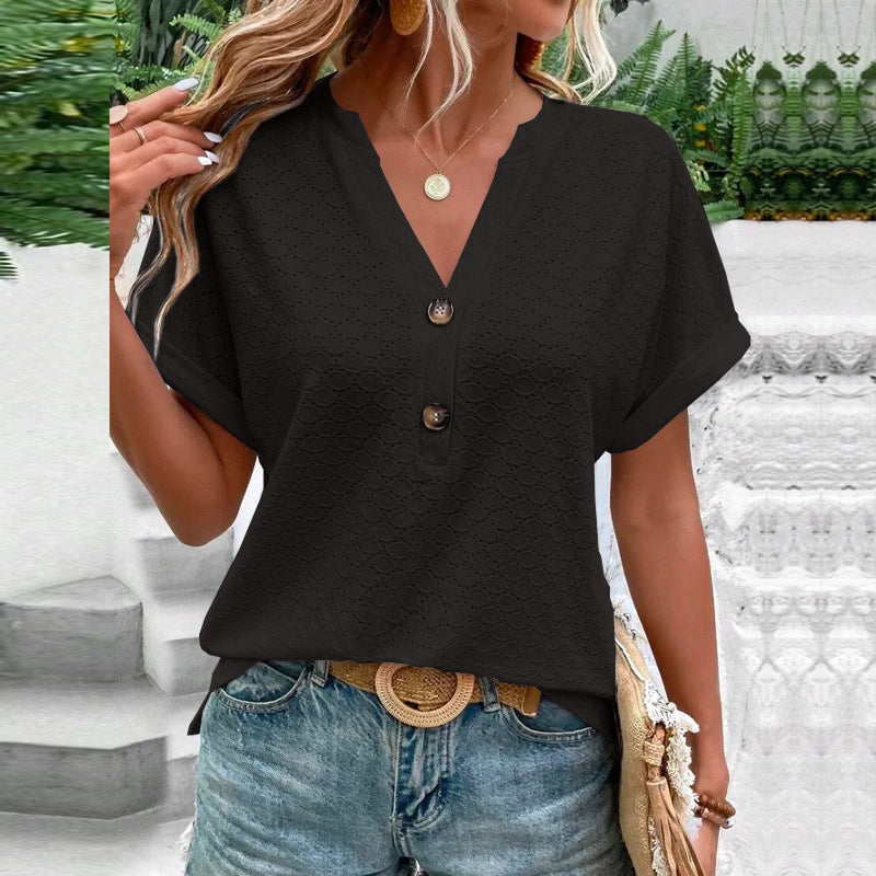 Women's Fashion Casual Solid Color Sleeve Button Shorts