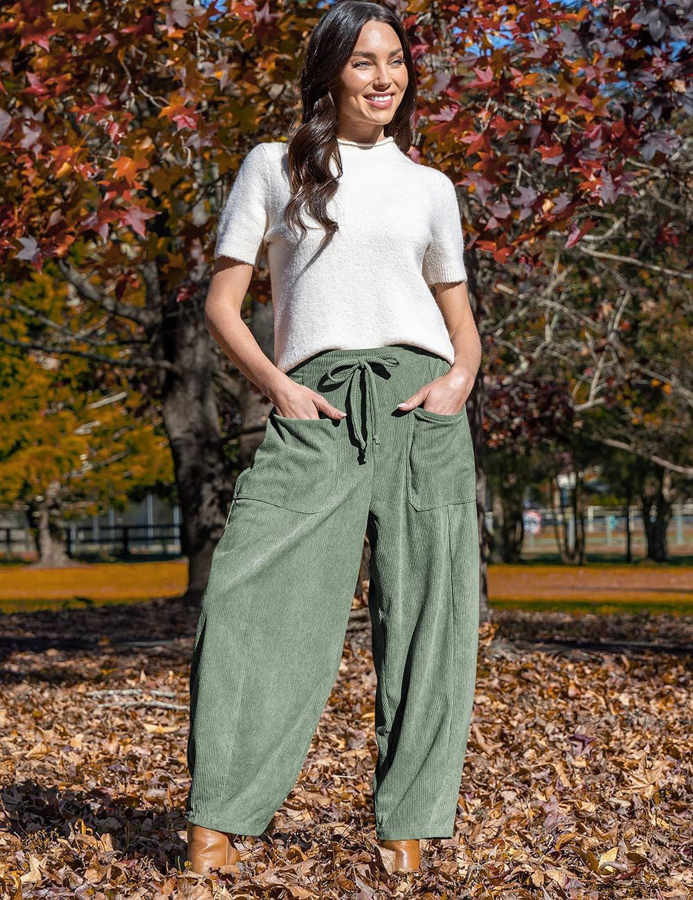 Women's Corduroy Slimming Harem Wide Leg Casual Pants