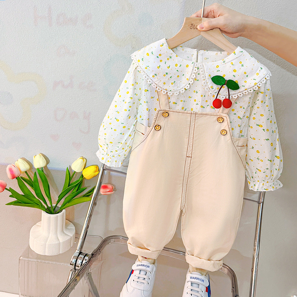 Children's Autumn Shoulder Strap Two-piece Korean Style Children's Suit