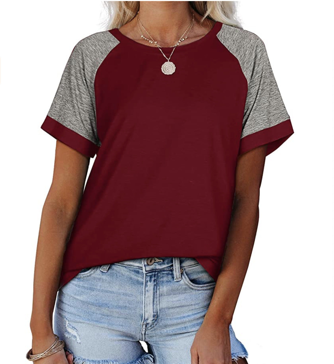 Women's Summer Solid Color Loose Round Neck Women's T-shirt