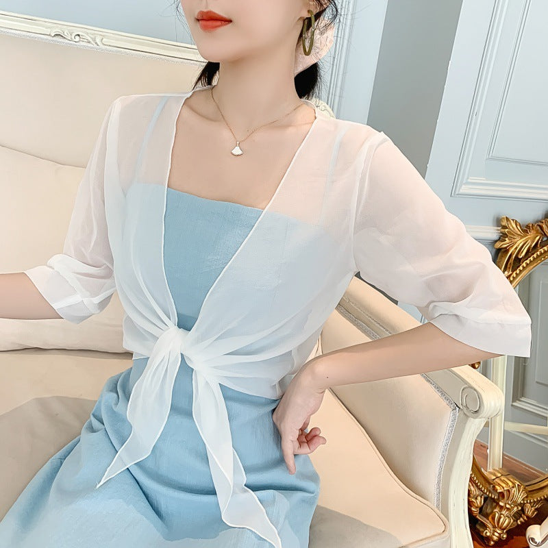 Korean Style Inner Slim Fit Patchwork Summer Loose Solid Color Cardigans