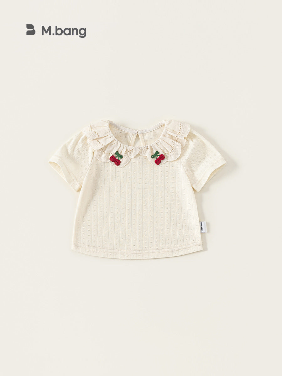 Children's Clothing Summer Lace Collar Short Sleeve Pure Color Children's T-shirt