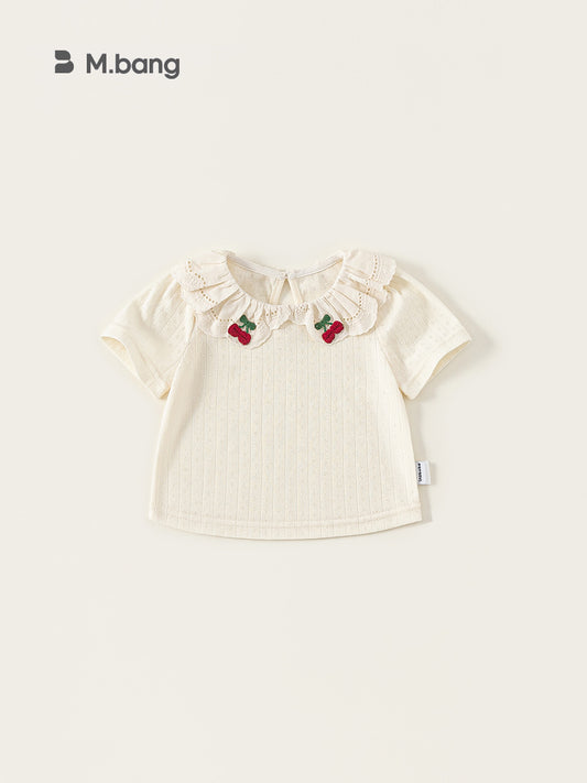 Children's Clothing Summer Lace Collar Short Sleeve Pure Color Children's T-shirt