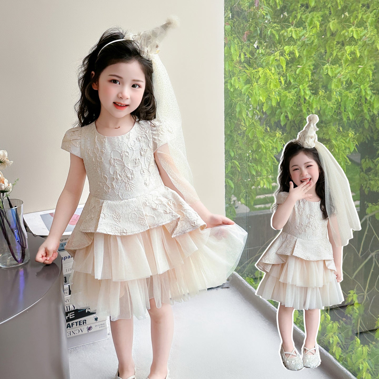 Summer Princess Style Cake Jacquard Mesh Stitching Children's Dress