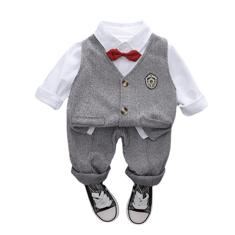 Children's Korean Style Handsome Plaid Vest Shirt Children's Suit