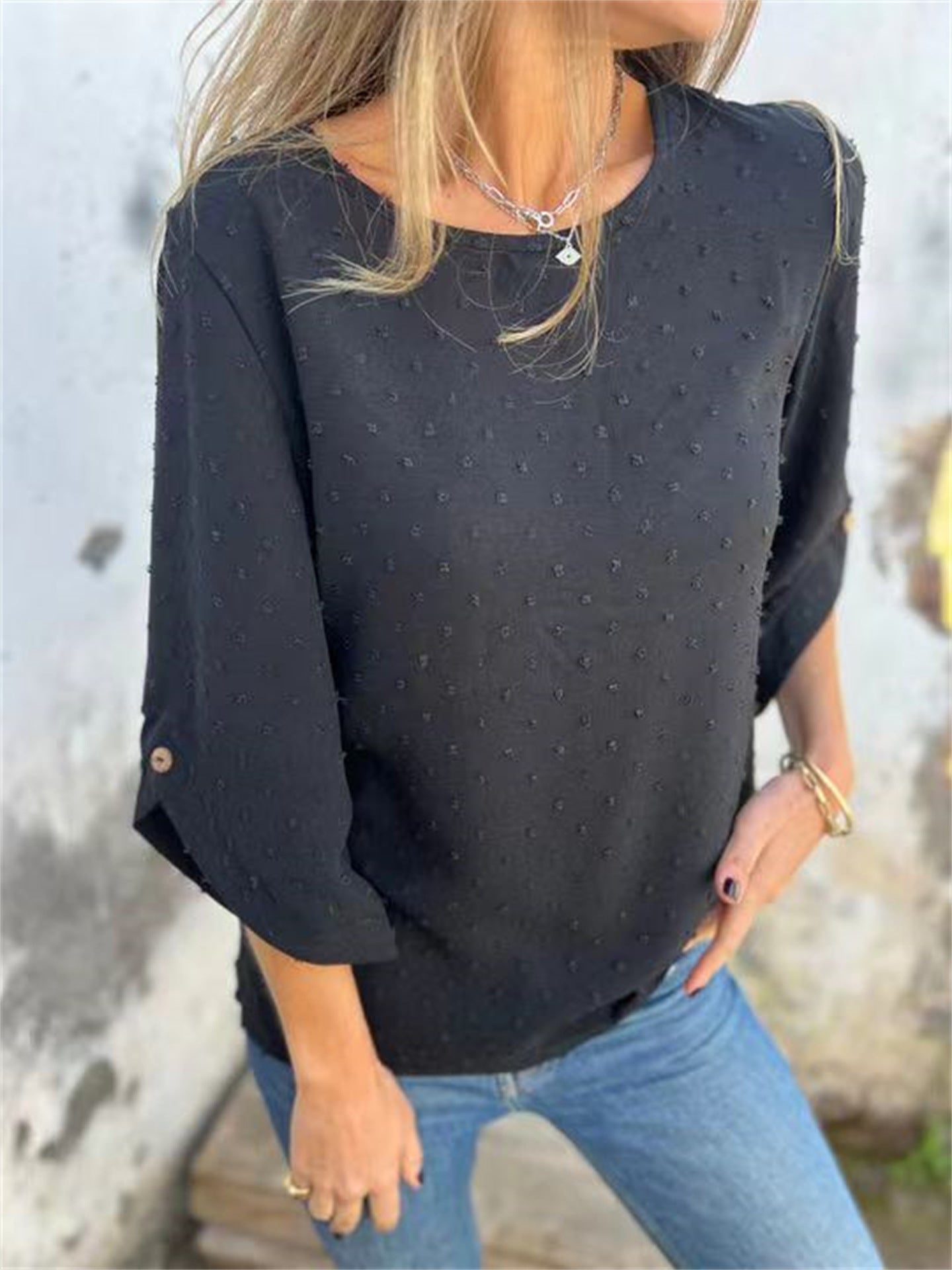 Thick Fashion Elegant Graceful Solid Color Jacquard Women's T-shirt