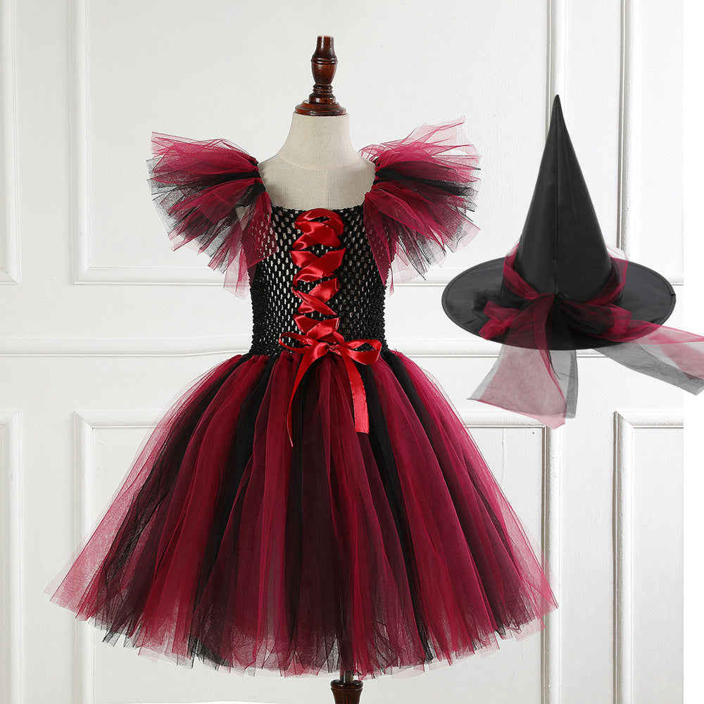 Costume Pettiskirt Performance Skirt Suit Witch Hat Broom Children's Dress