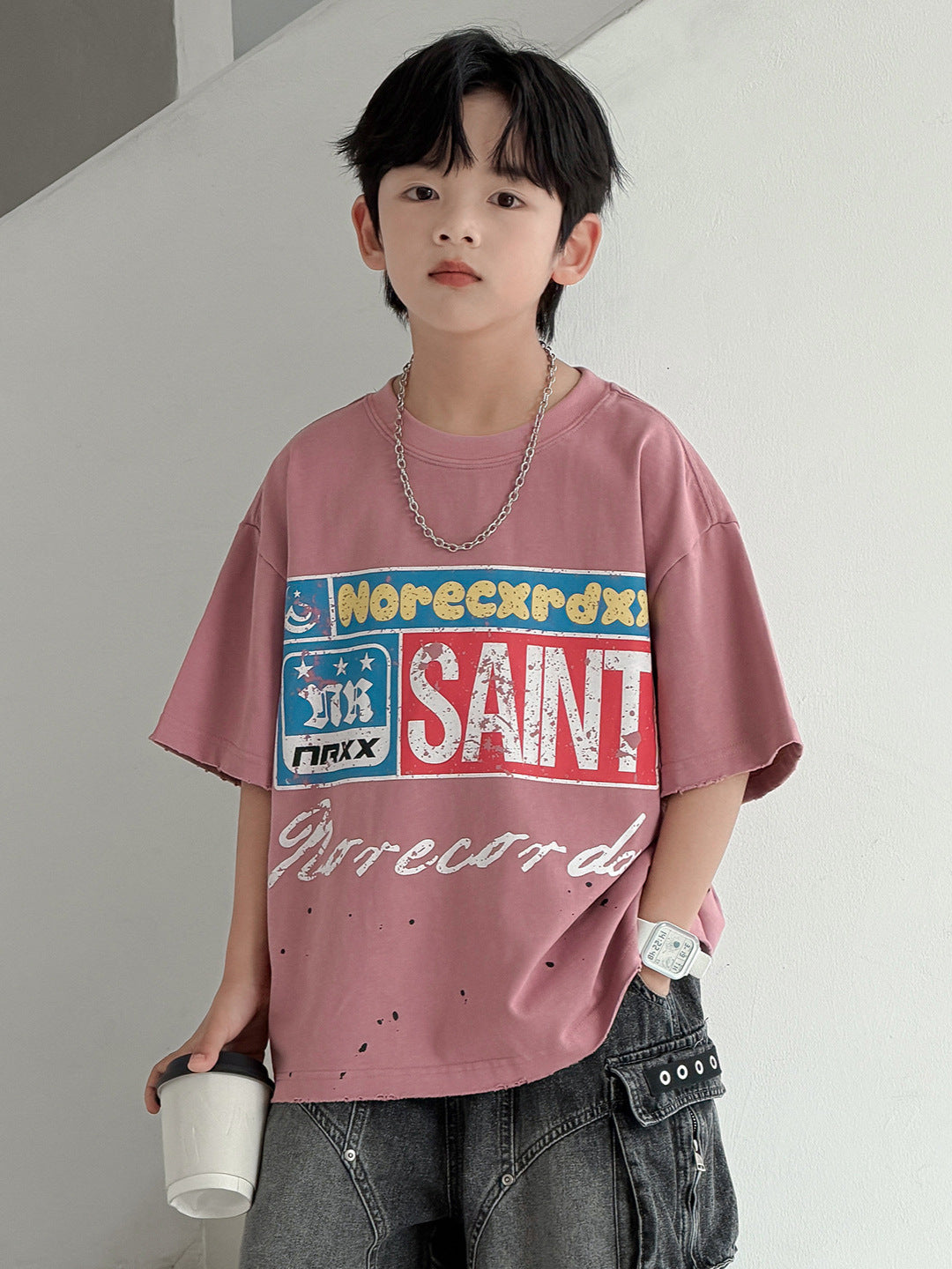 Children's Boy's Short-sleeved Summer Loose Top Boys Middle Big Half Sleeve Children's T-shirt