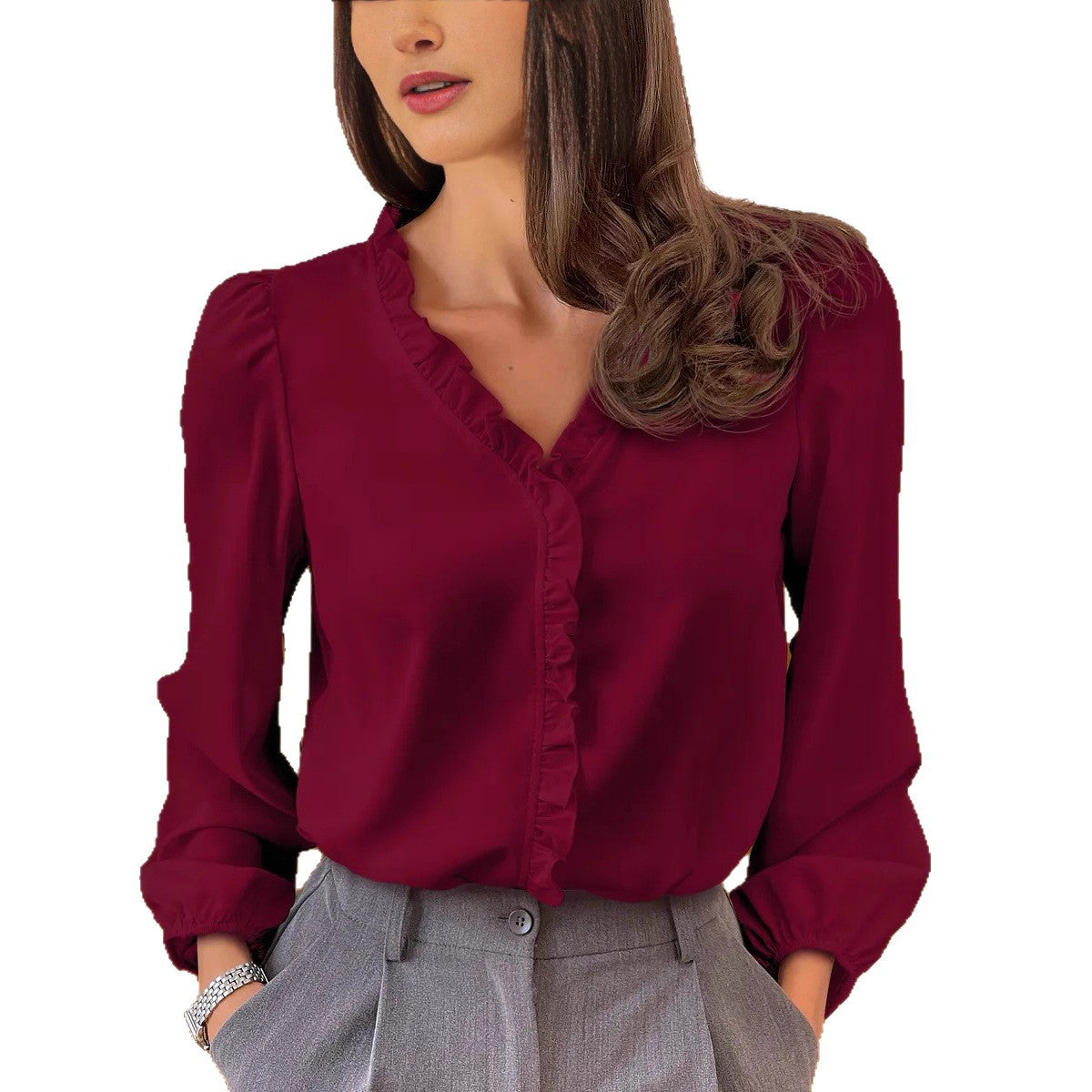 Comfortable Women's Long Sleeve Ruffle Shirt Blouse
