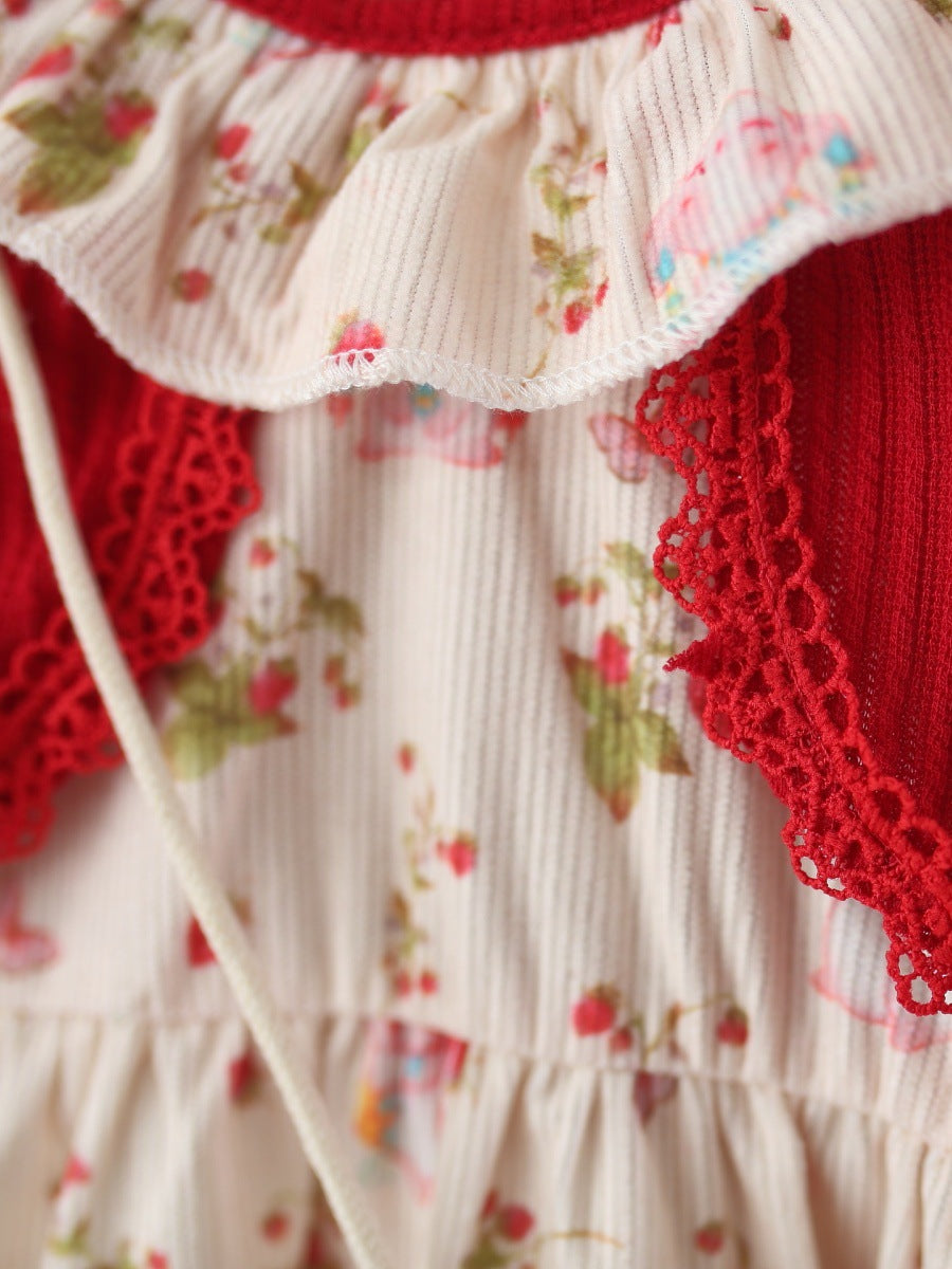 Children's Clothing Long-sleeved Floral Fake Two Pieces Children's Dress