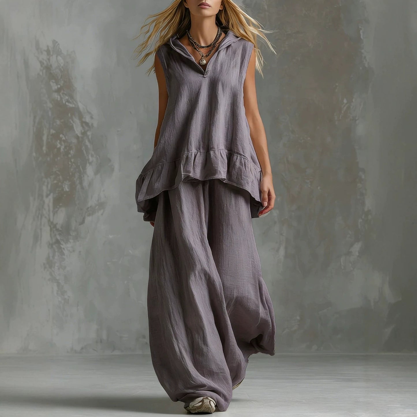 Women's Summer Solid Color Irregular Loose Fashion Casual Suit