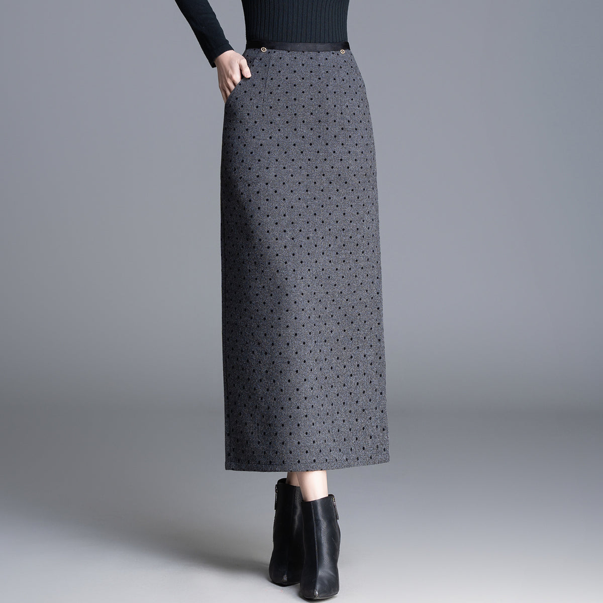 Women's A- Line Straight Polka Dot Flocking Slimming High Waist One-step Skirt