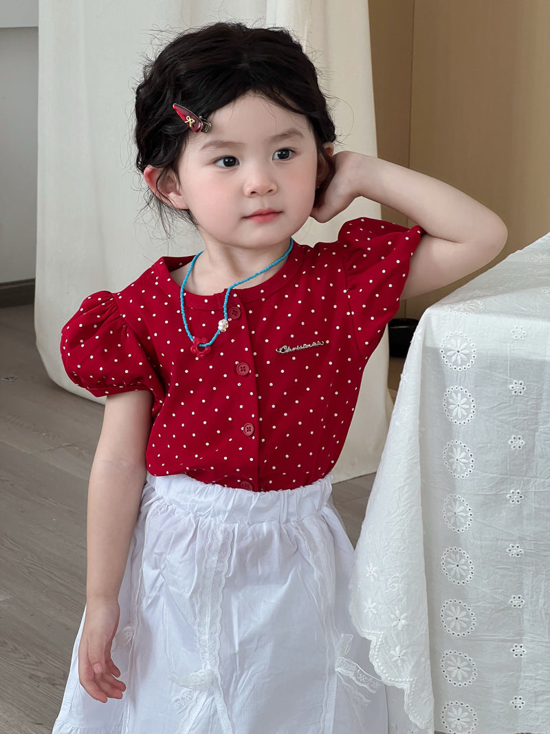 Children's Summer Korean Polka Dot Fashionable Stylish Short-sleeved Children's T-shirt