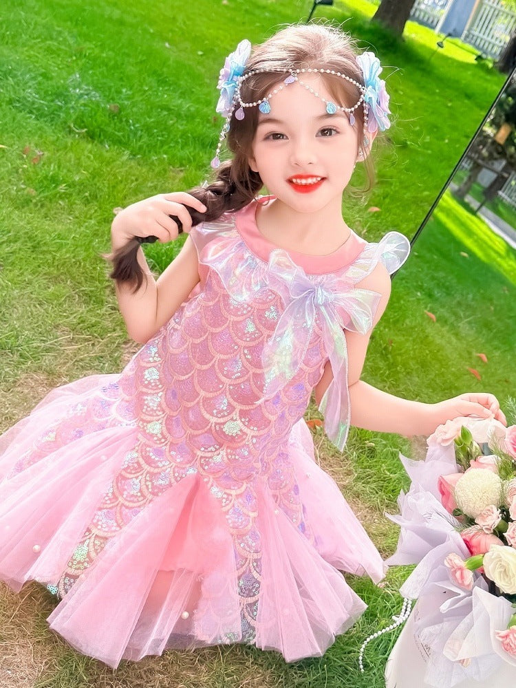 Children's Mermaid Princess Summer Fashion Little Tulle Skirt Children's Dress