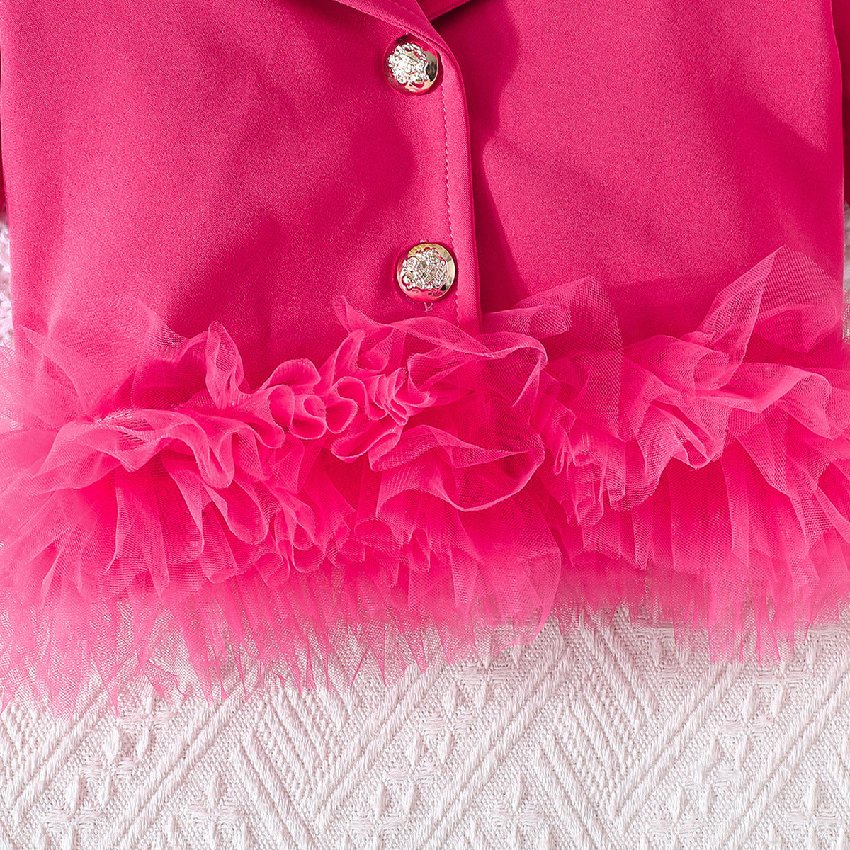 Summer Solid Color Collar Beaded Top Mesh Lace Children's Suit