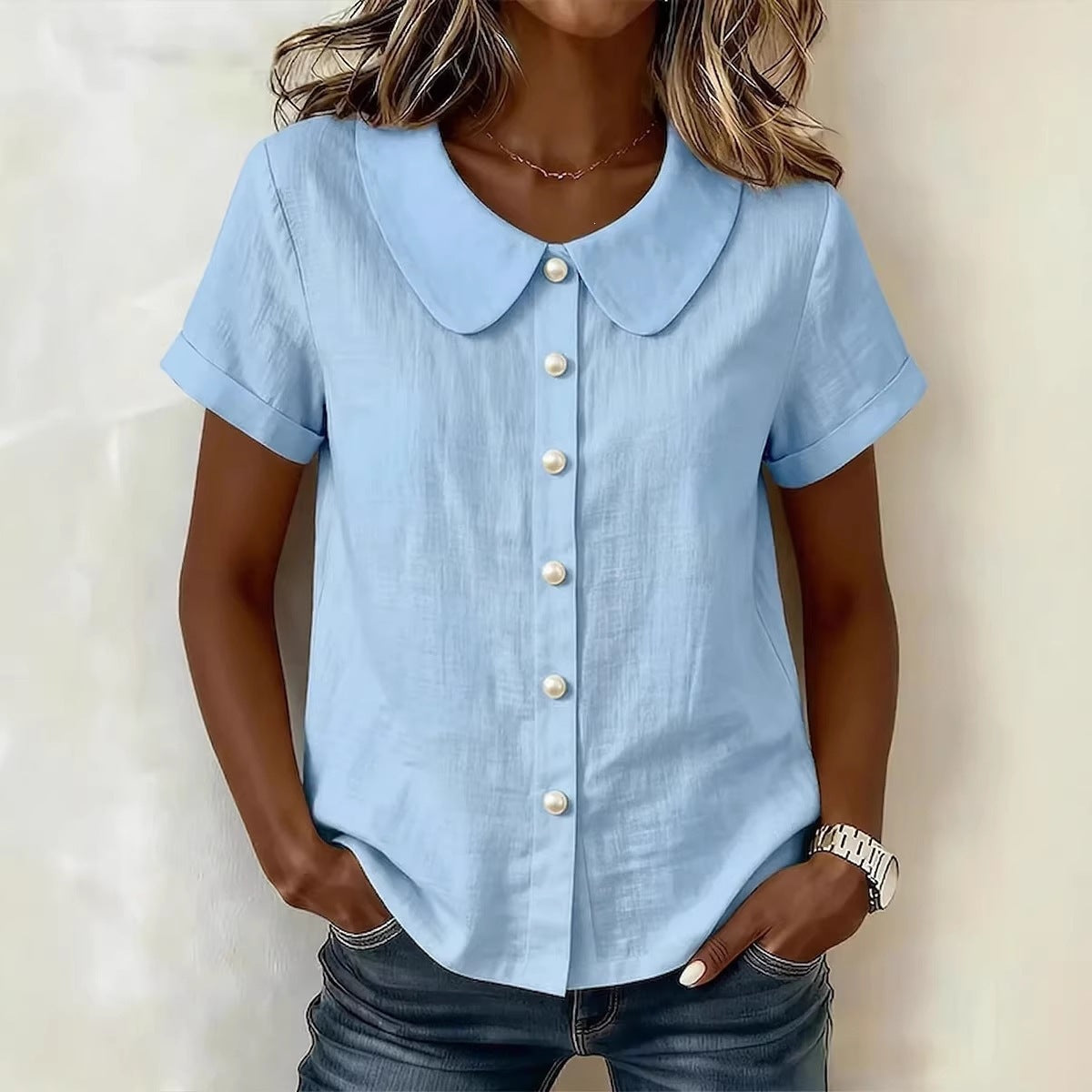 Women's Summer Solid Color Sleeve Casual Loose Blouse