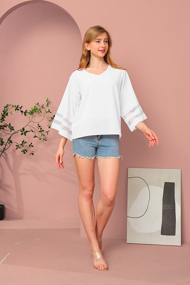 Women's Loose Mesh Stitching Sweet Fresh Style Lace Shirt, Chiffon Shirt