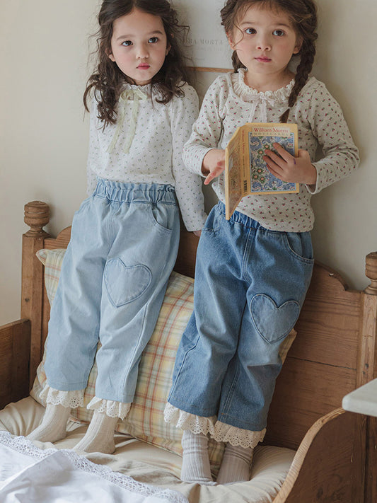 Shan Sweet Elastic Waist Lace Edge Soft Children's Pants