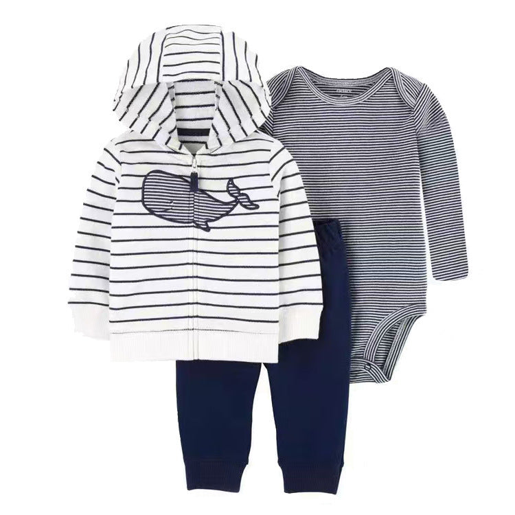 Women's & Men's Clothing Sweater Jacket Hooded Long-sleeved Romper Three-piece Children's Suit