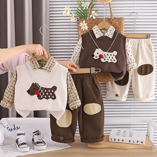 Handsome Little Boy Sweater Vest Three-piece Children's Suit