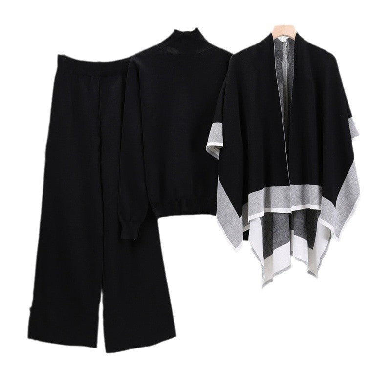 Women's Shawl Knitted Loose Three-piece Set For Fashion Casual Suit