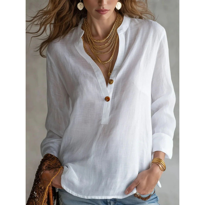 Women's Summer Solid Color Comfortable Fashion Button Women's T-shirt