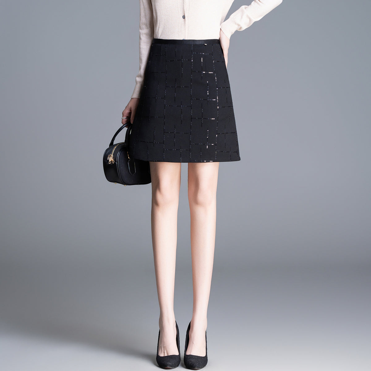 Women's Style Sequined A- Line Hip High Waist Slimming Skirt