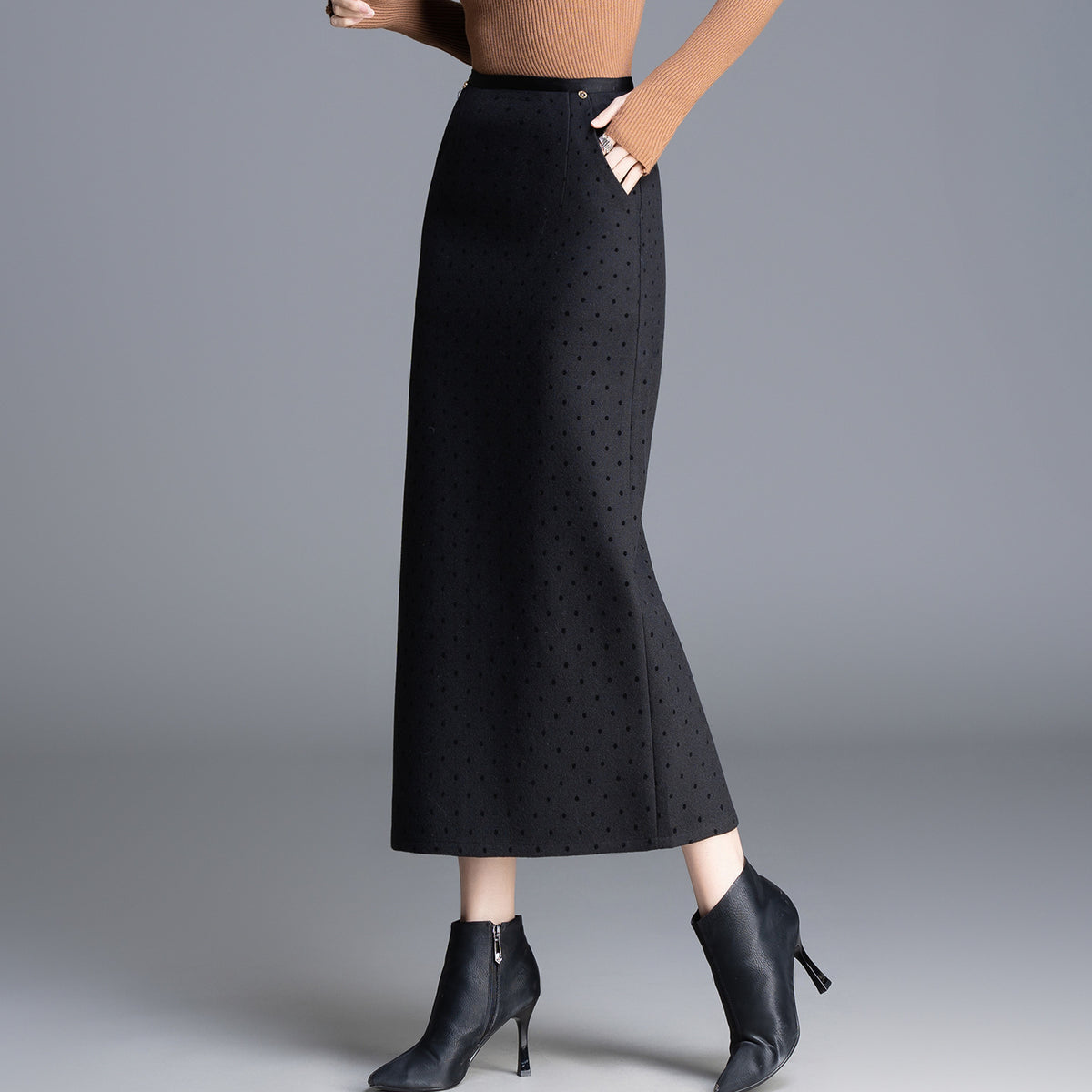 Women's A- Line Straight Polka Dot Flocking Slimming High Waist One-step Skirt