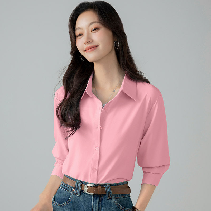 Blue Ghost Cotton Long-sleeved French Shirt Tops