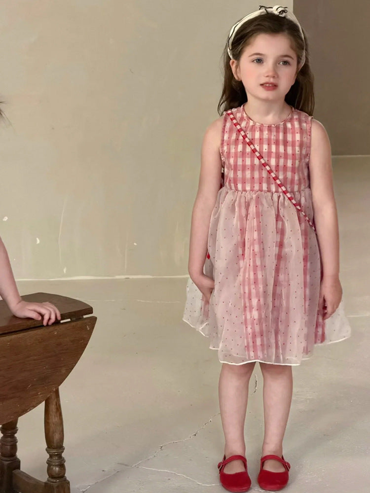 Summer Super Fairy Princess Vest Plaid Children's Dress