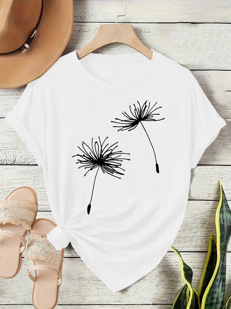 Women's Dandelion Casual Temperament Wild Round Neck Sleeve Shorts
