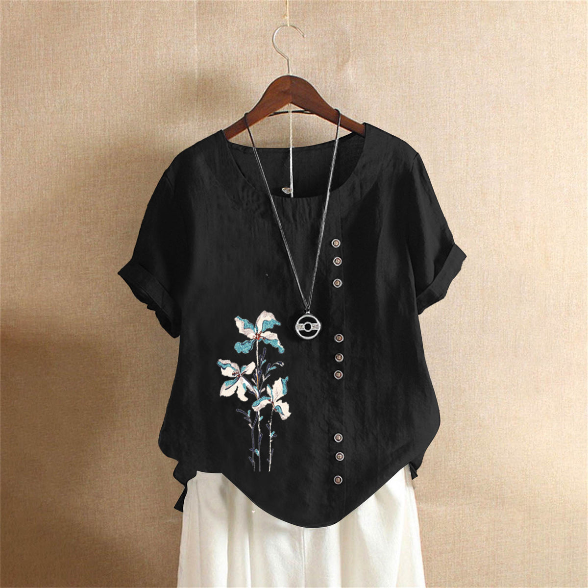 Women's Retro Large Casual Loose Cotton Linen Women's T-shirt