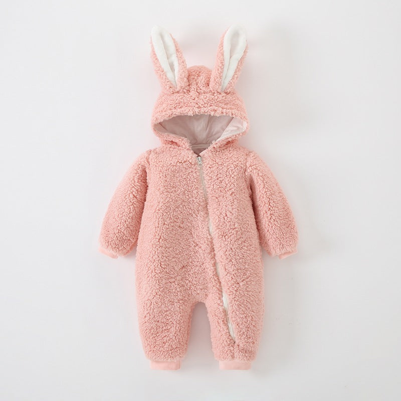 Thickened Warm Rabbit Ears Rompers Born Jumpsuit, Climbing Suit