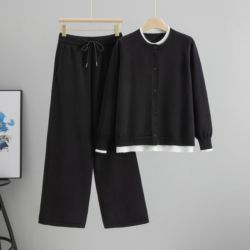 Women's Idle Style High Waist Knit Two-piece Fashion Casual Suit