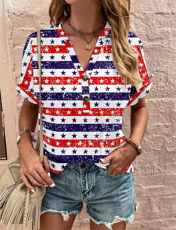 Unique Women's Printed Button Fashion Sleeve Shorts