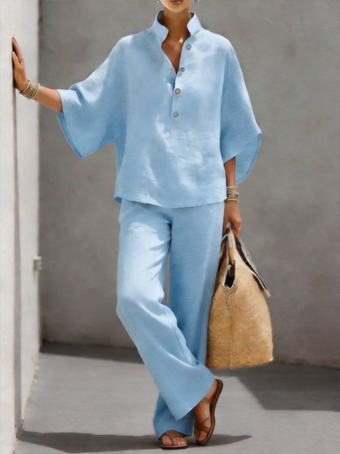Pretty Women's Cotton Linen Shirt Two-piece Fashion Casual Suit