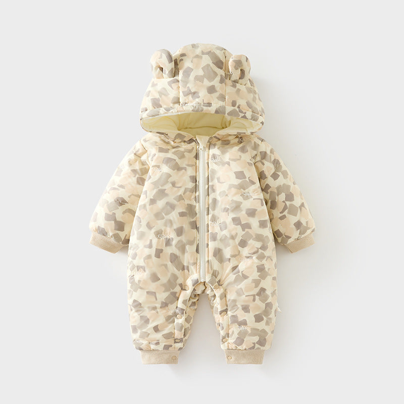 Children's Quilted Outer Wear Jumpsuit Thickened Rompers Hoodie Windproof Jumpsuit, Climbing Suit